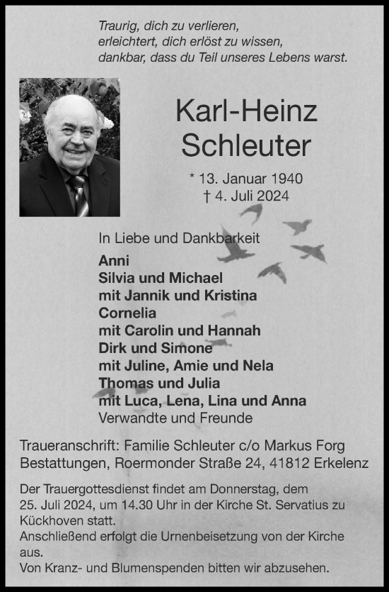 Traueranzeige von Karl-Heinz Schleuter von Zeitung am Sonntag