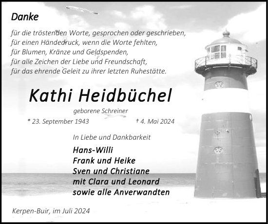 Traueranzeige von Kathi Heidbüchel von Zeitung am Sonntag