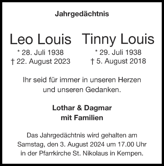 Traueranzeige von Leo Louis von Zeitung am Sonntag