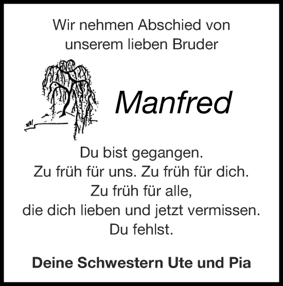 Traueranzeige von Manfred Westemeyer  von Zeitung am Sonntag