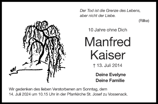 Traueranzeige von Manfred Kaiser von Aachener Zeitung