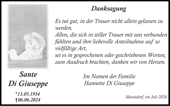 Traueranzeige von Sante Di Giuseppe von Zeitung am Sonntag