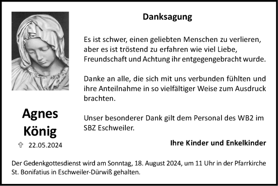 Traueranzeige von Agnes König von Zeitung am Sonntag