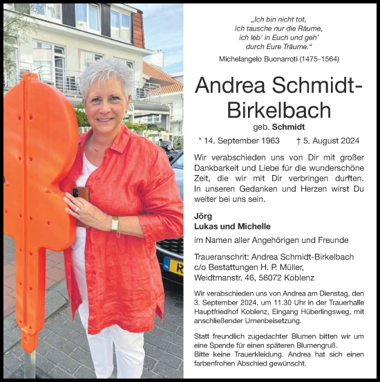 Traueranzeige von Andrea Schmidt-Birkelbach von Zeitung am Sonntag