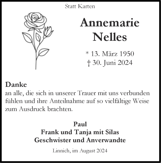 Traueranzeige von Annemarie Nelles von Zeitung am Sonntag