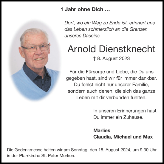 Traueranzeige von Arnold Dienstknecht von Zeitung am Sonntag