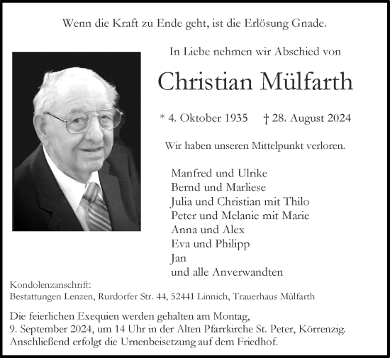 Traueranzeige von Christian Mülfarth von Zeitung am Sonntag