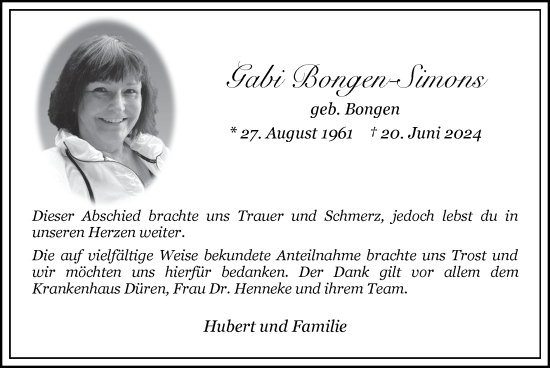 Traueranzeige von Gabi Bongen-Simons von Zeitung am Sonntag