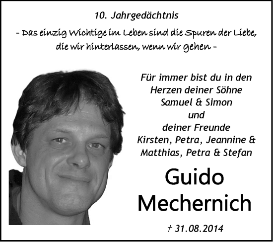 Traueranzeige von Guido Mechernich von Zeitung am Sonntag