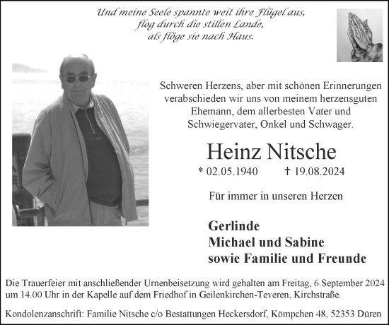 Traueranzeige von Heinz Nitsche von Zeitung am Sonntag