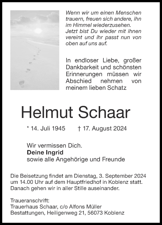 Traueranzeige von Helmut Schaar von Zeitung am Sonntag
