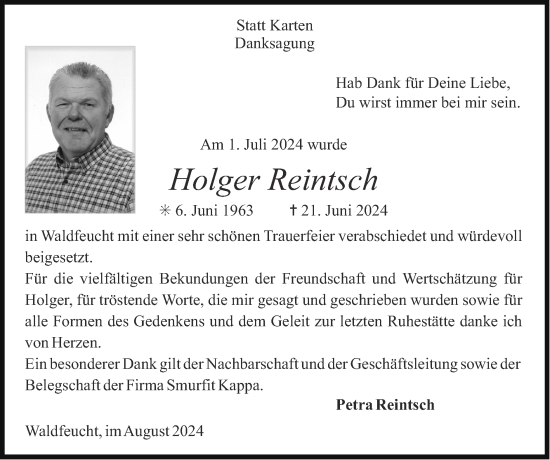 Traueranzeige von Holger Reintsch von Zeitung am Sonntag