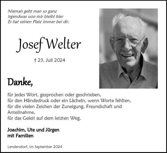Traueranzeige von Josef Welter von Zeitung am Sonntag