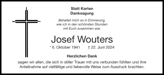 Traueranzeige von Josef Wouters von Zeitung am Sonntag