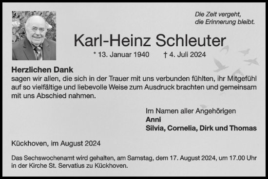 Traueranzeige von Karl-Heinz Schleuter von Zeitung am Sonntag