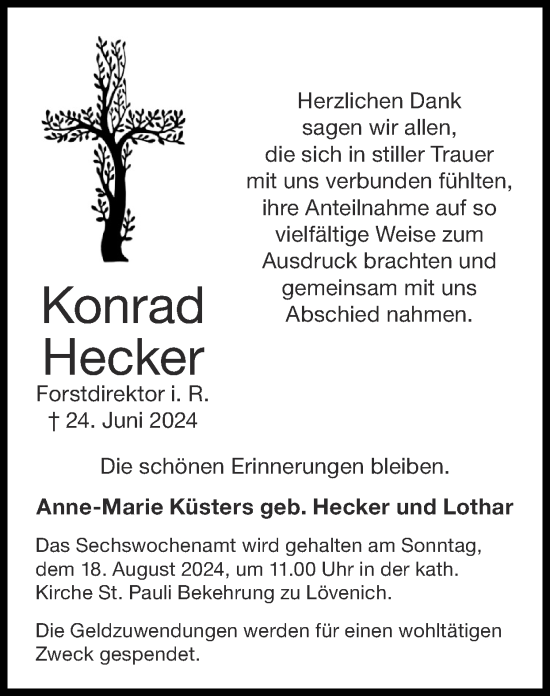 Traueranzeige von Konrad Hecker von Zeitung am Sonntag
