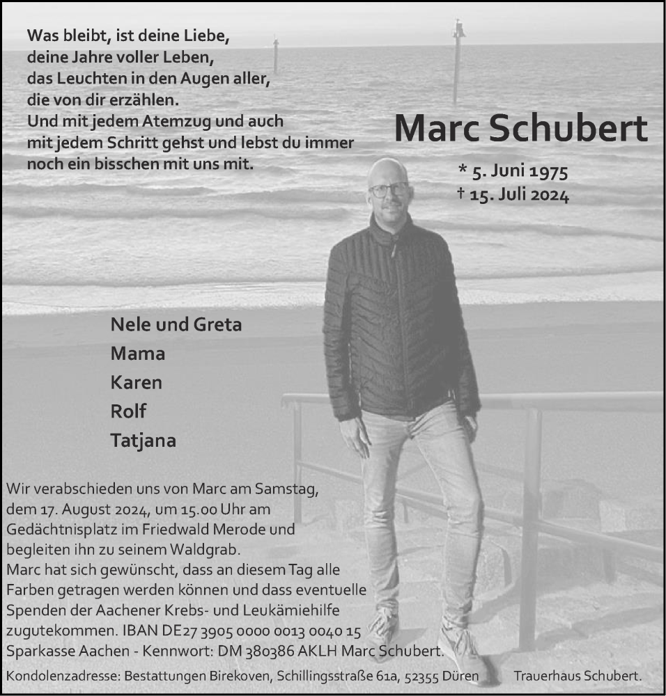  Traueranzeige für Marc Schubert vom 04.08.2024 aus Zeitung am Sonntag