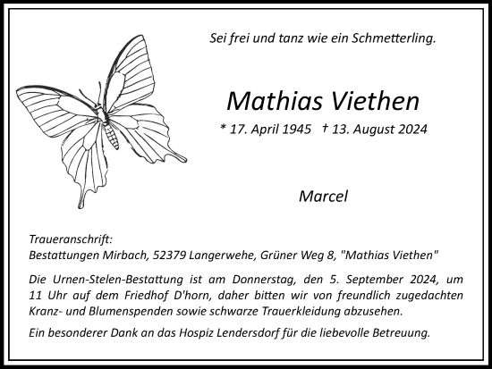 Traueranzeige von Mathias Viethen von Zeitung am Sonntag