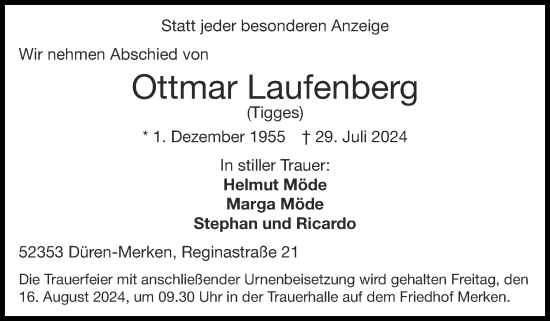 Traueranzeige von Ottmar Laufenberg von Zeitung am Sonntag