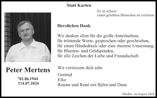 Traueranzeige von Peter Mertens von Zeitung am Sonntag