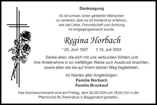Traueranzeige von Regina Horbach von Zeitung am Sonntag
