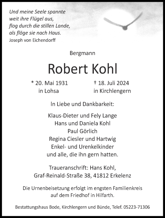 Traueranzeige von Robert Kohl von Aachener Zeitung