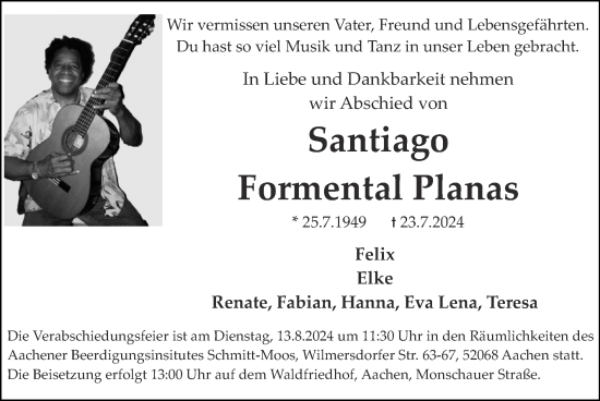 Traueranzeige von Santiago Formental Planas von Zeitung am Sonntag