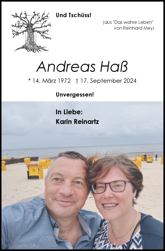 Traueranzeige von Andreas Haß von Zeitung am Sonntag