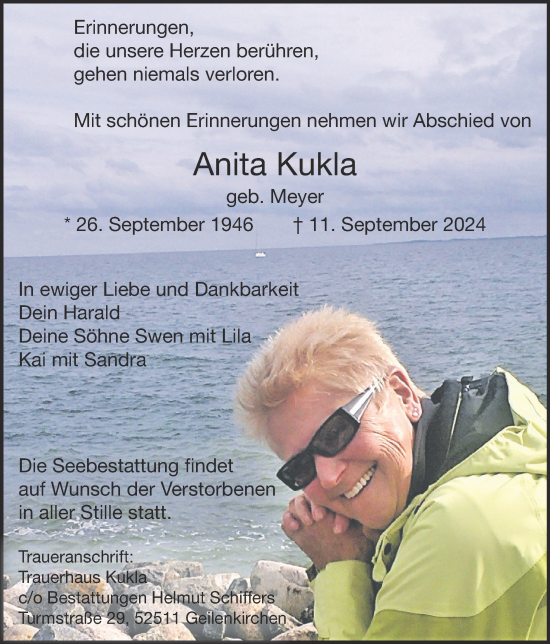 Traueranzeige von Anita Kukla von Zeitung am Sonntag
