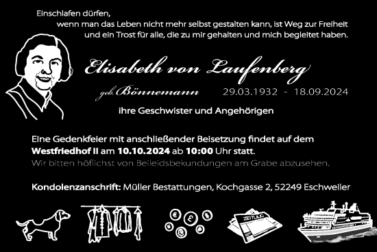 Traueranzeige von Elisabeth von Laufenberg von Zeitung am Sonntag