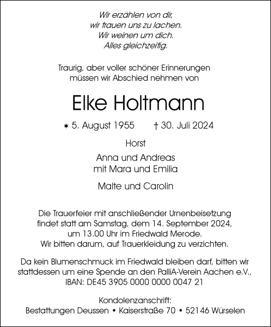 Traueranzeige von Elke Holtmann von Aachener Zeitung