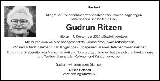 Traueranzeige von Gudrun Ritzen von Aachener Zeitung