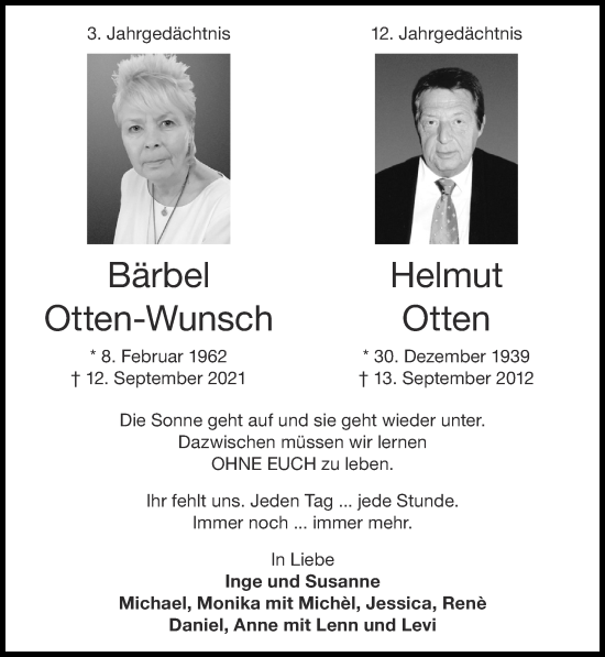 Traueranzeige von Helmut Otten von Zeitung am Sonntag