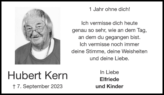Traueranzeige von Hubert Kern von Zeitung am Sonntag