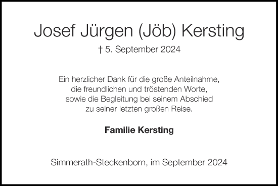 Traueranzeige von Josef  Kersting von Zeitung am Sonntag
