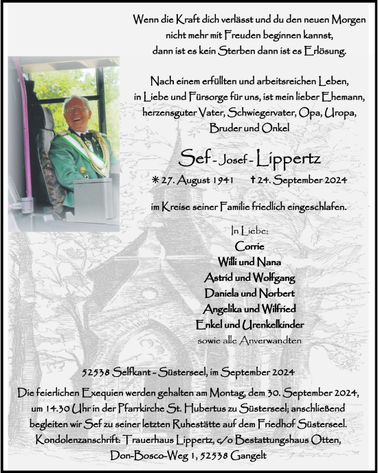 Traueranzeige von Josef Lippertz von Zeitung am Sonntag