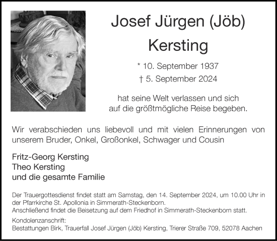 Traueranzeige von Josef Jürgen Kersting von Aachener Zeitung