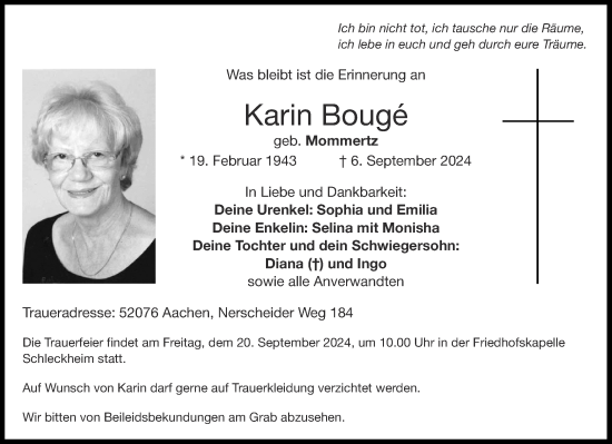 Traueranzeige von Karin Bougé von Aachener Zeitung
