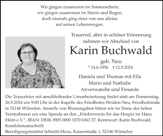 Traueranzeige von Karin Buchwald von Zeitung am Sonntag