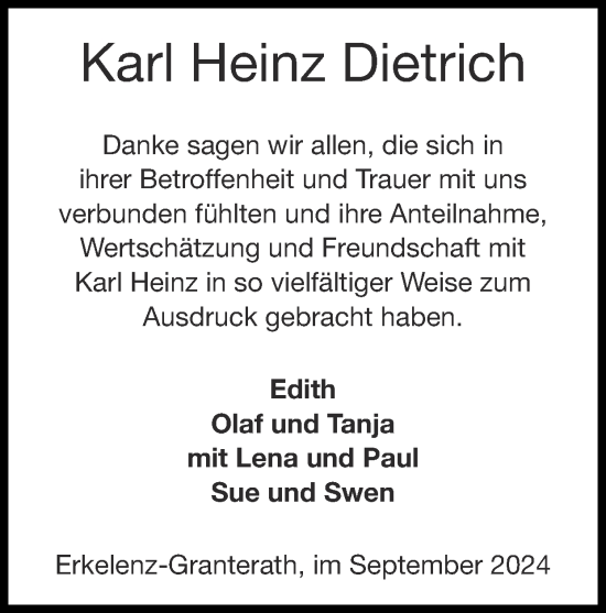 Traueranzeige von Karl Heinz Dietrich von Zeitung am Sonntag