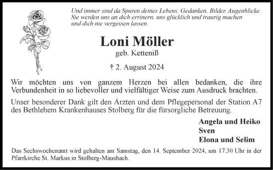 Traueranzeige von Loni Möller von Zeitung am Sonntag