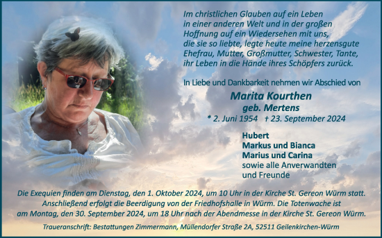 Traueranzeige von Marita Kourthen von Zeitung am Sonntag