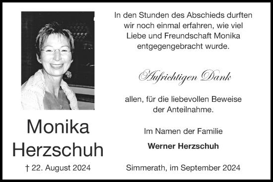 Traueranzeige von Monika Herzschuh von Zeitung am Sonntag