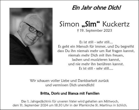 Traueranzeige von Simon Kuckertz von Zeitung am Sonntag
