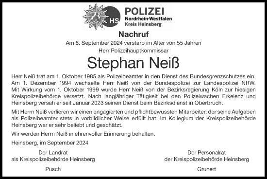 Traueranzeige von Stephan Neiß von Zeitung am Sonntag