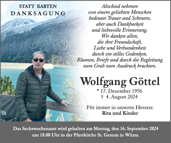Traueranzeige von Wolfgang Göttel von Zeitung am Sonntag