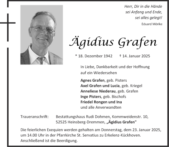 Traueranzeige von Ägidius Grafen von Aachener Zeitung