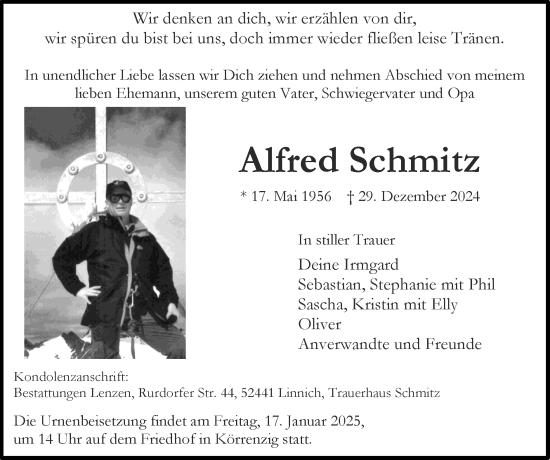 Traueranzeige von Alfred Schmitz von Zeitung am Sonntag