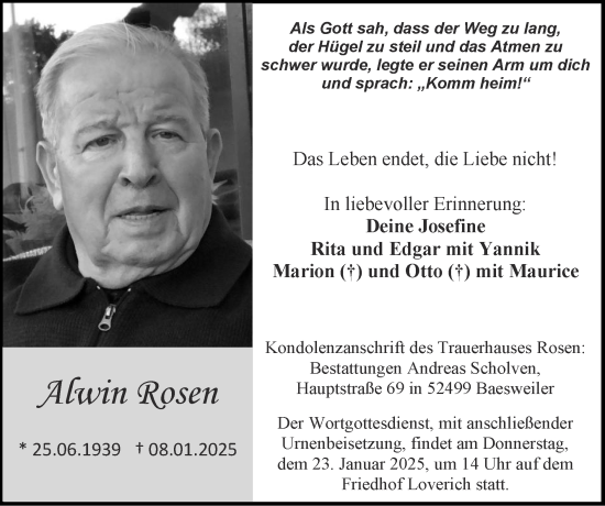 Traueranzeige von Alwin Rosen von Zeitung am Sonntag