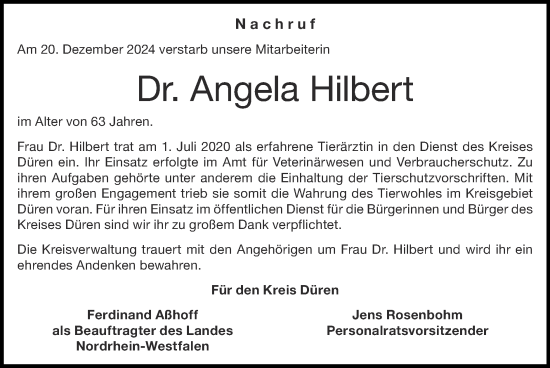 Traueranzeige von Angela Hilbert von Zeitung am Sonntag